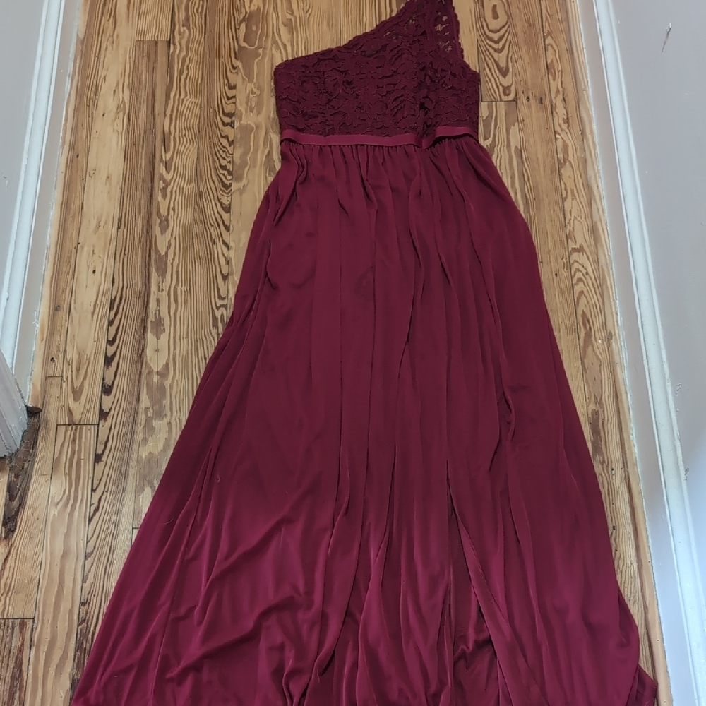 David's Bridal Red One Shoulder Dress